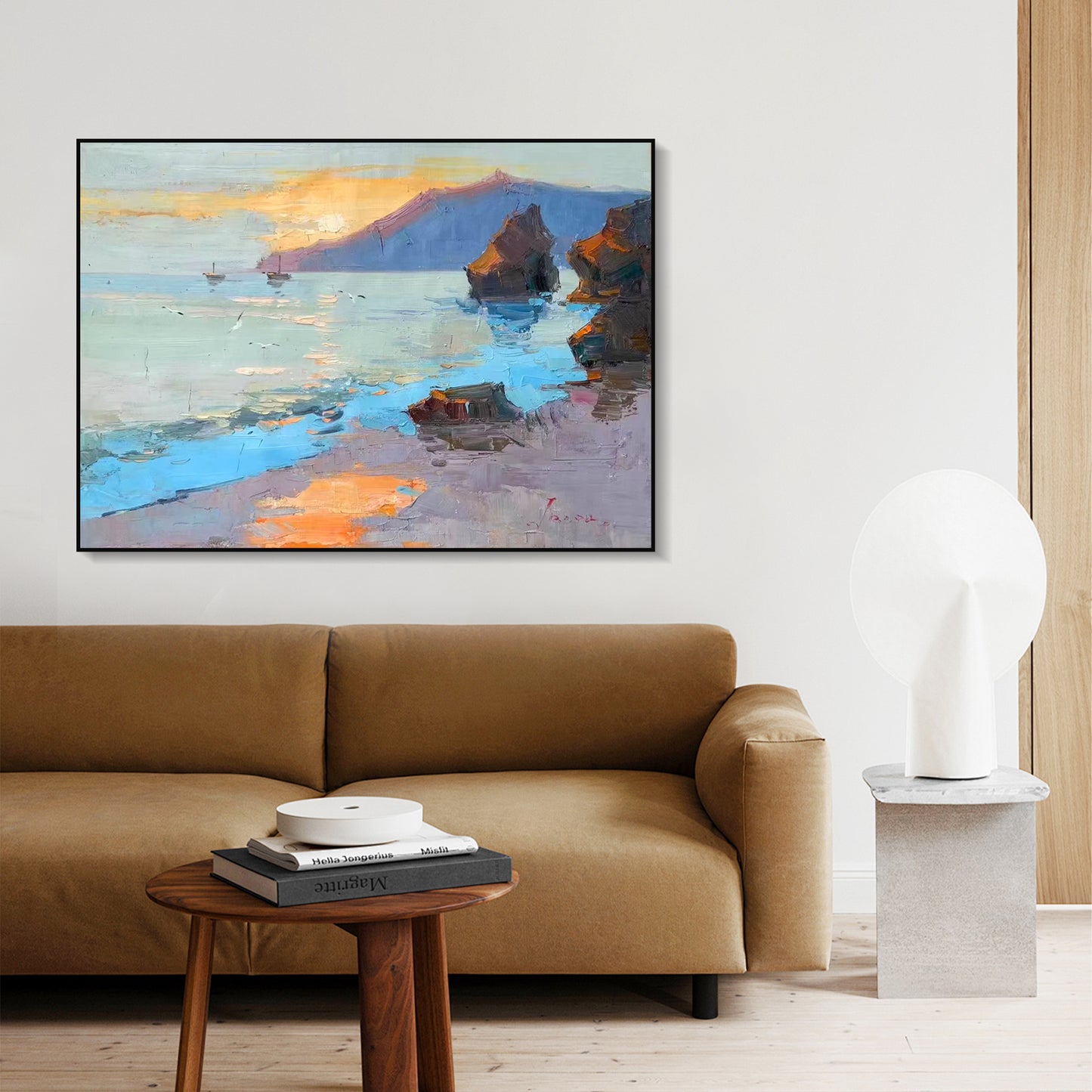 LANDSCAPE PAINTING, AFTERGLOW, HAND-PAINTED CANVAS
