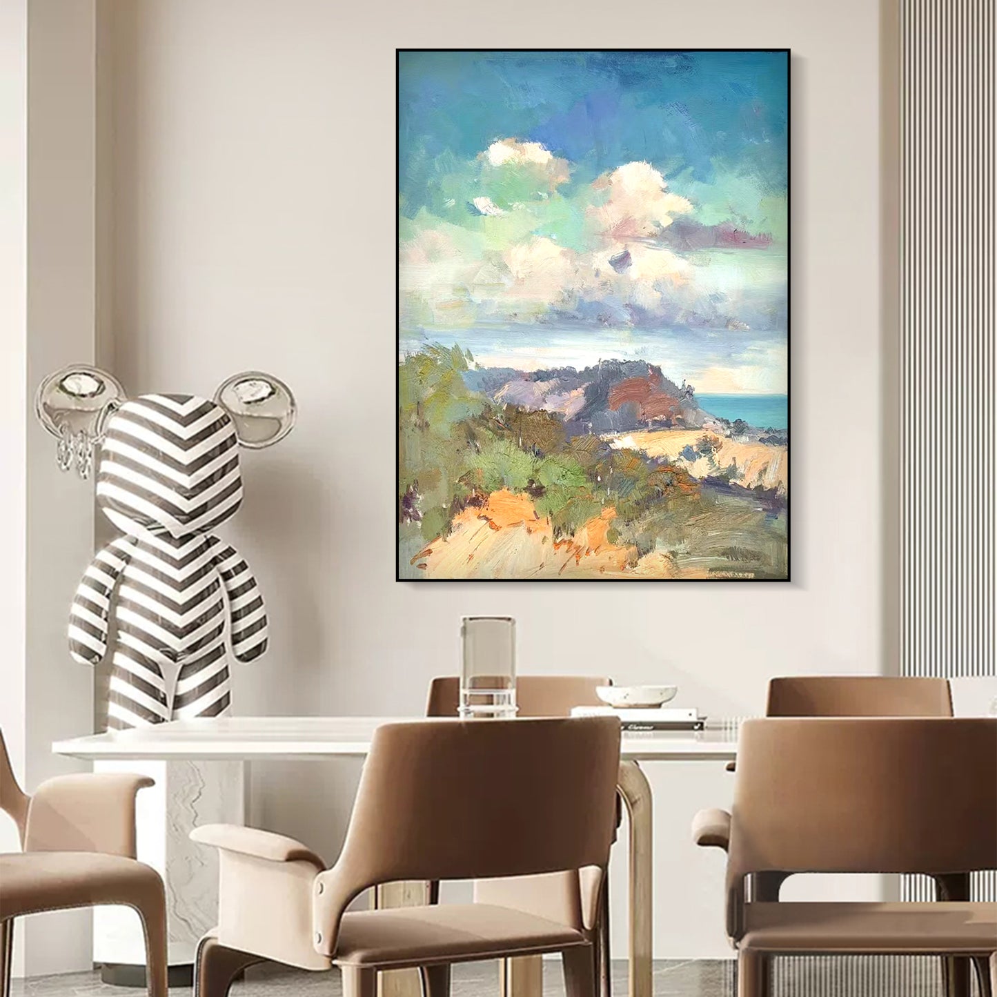 LANDSCAPE PAINTING, BEACH SCENERY, HAND-PAINTED CANVAS