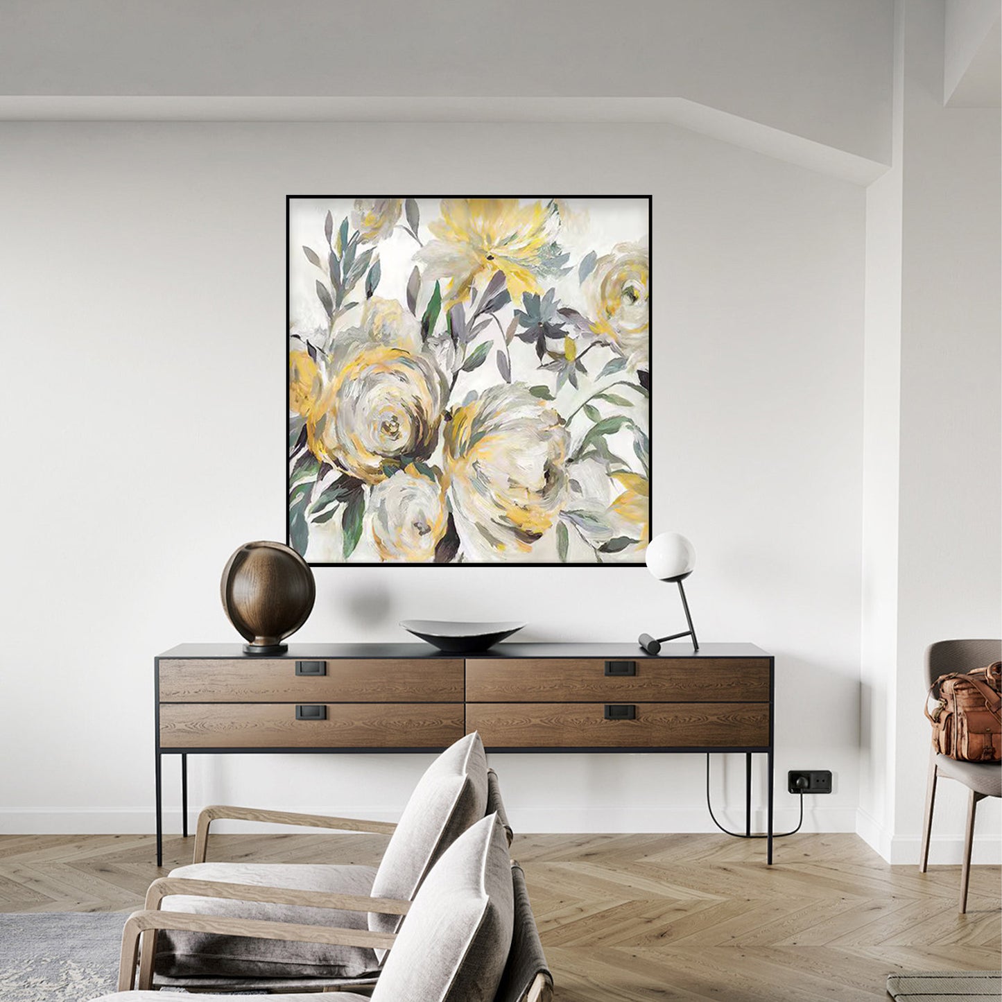 SET OF 3, IMPRESSIONISM FLOWER PAINTING, HAND-PAINTED CANVAS, YELLOW BLOOM
