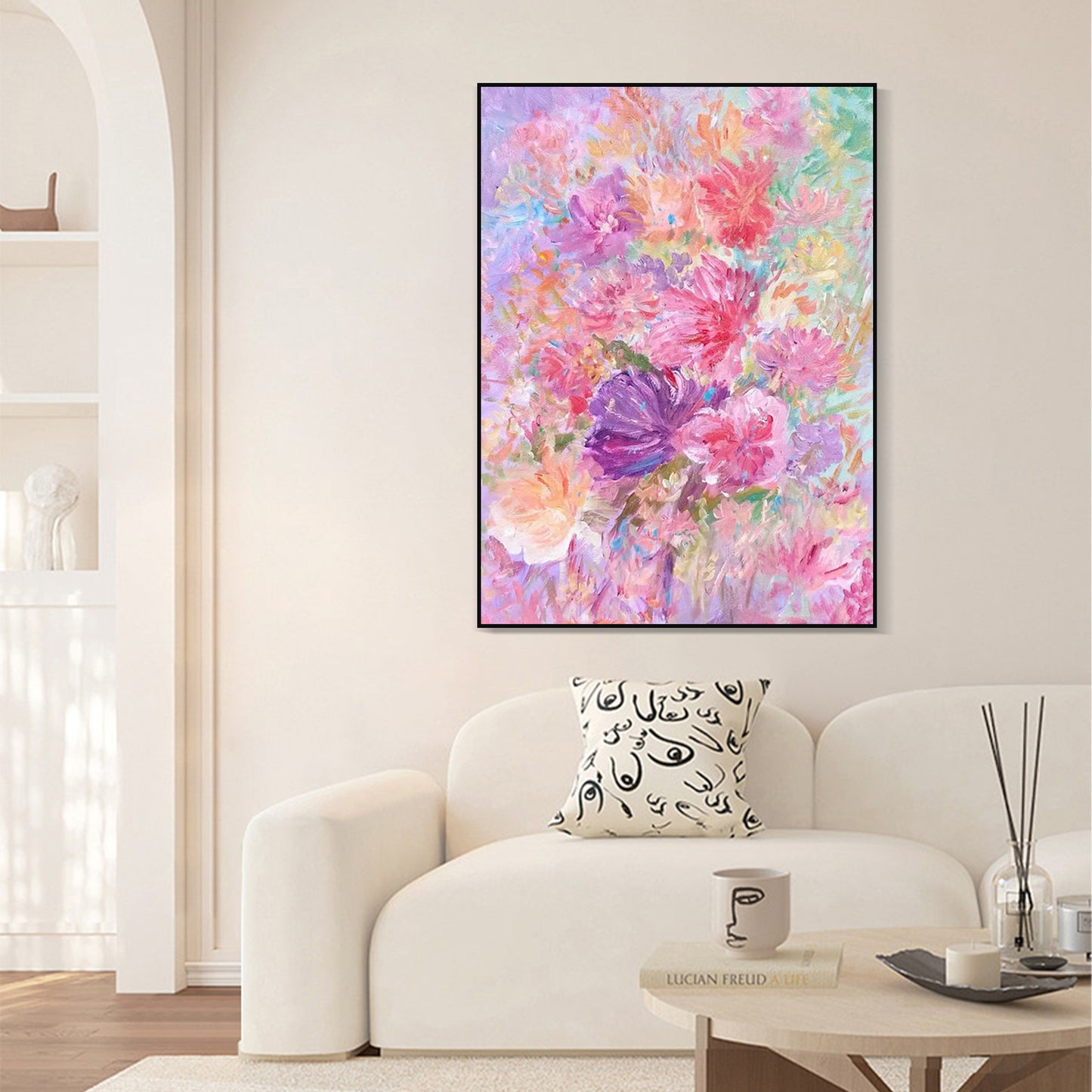 FLOWER PAINTING, PINK BLOOM 2, HAND-PAINTED CANVAS