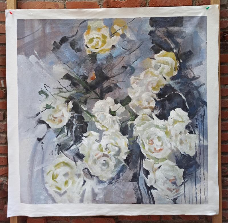 Abstract White Flowers Oil Painting: Canvas Art