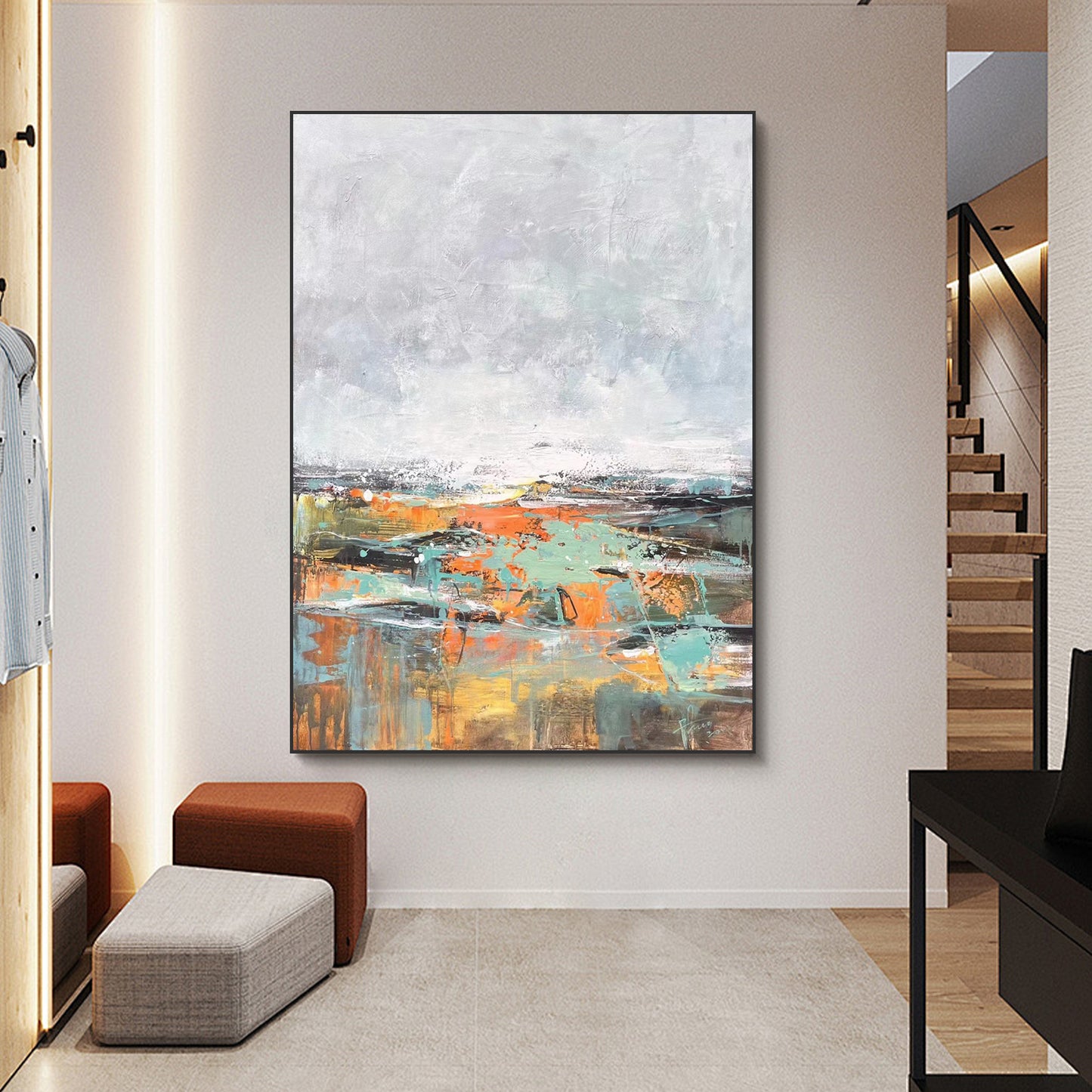 ABSTRACT PAINTING, SPRING, HAND-PAINTED CANVAS