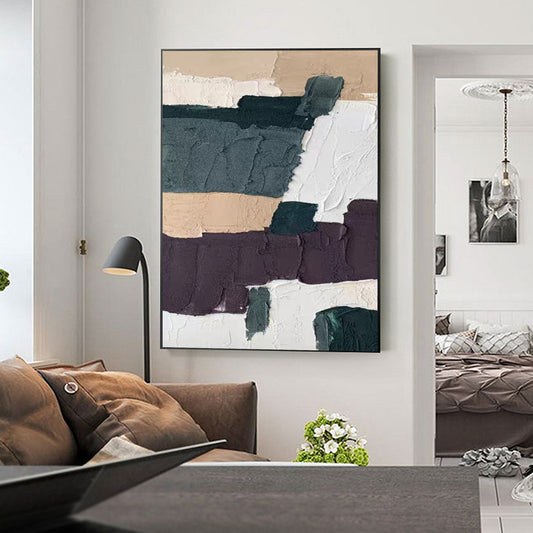 MINIMALIST PAINTING, THICK TEXTURE NAVY AND BROWN, HAND-PAINTED CANVAS