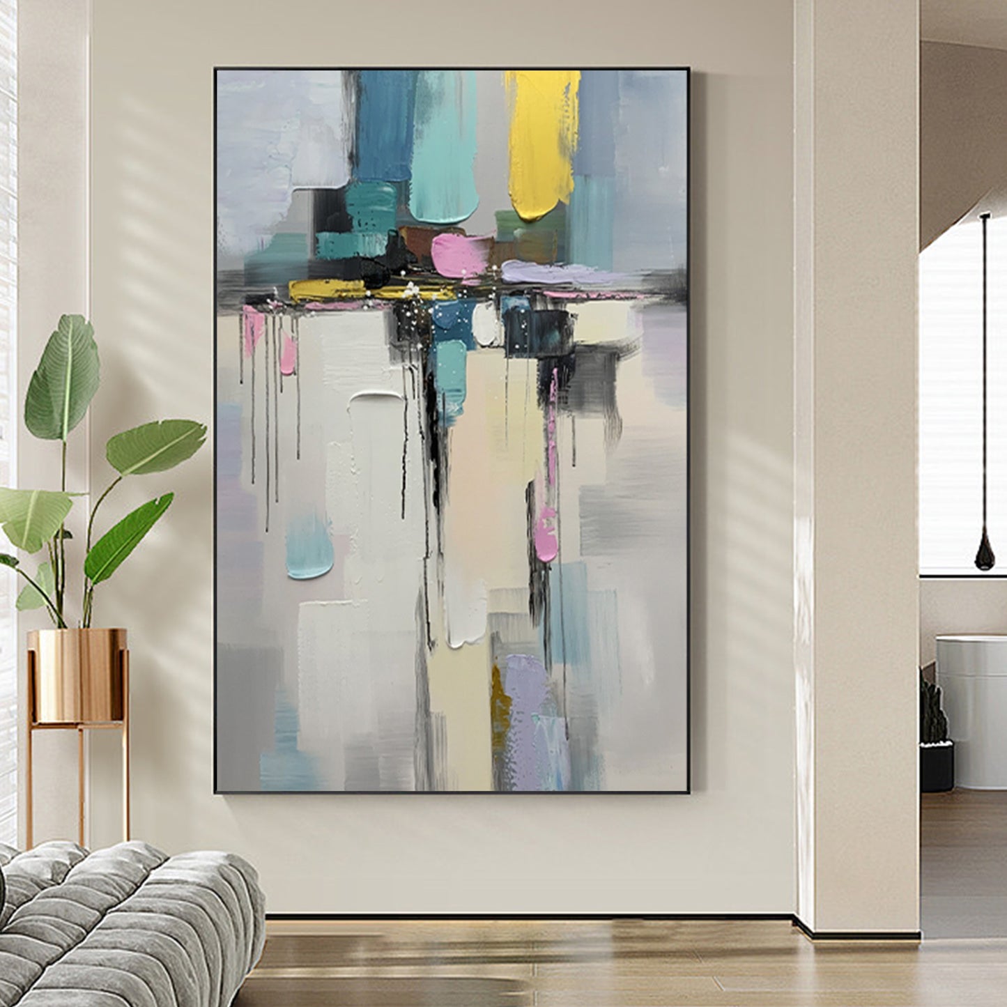 ABSTRACT PAINTING, MODEN LIFE, HAND-PAINTED CANVAS