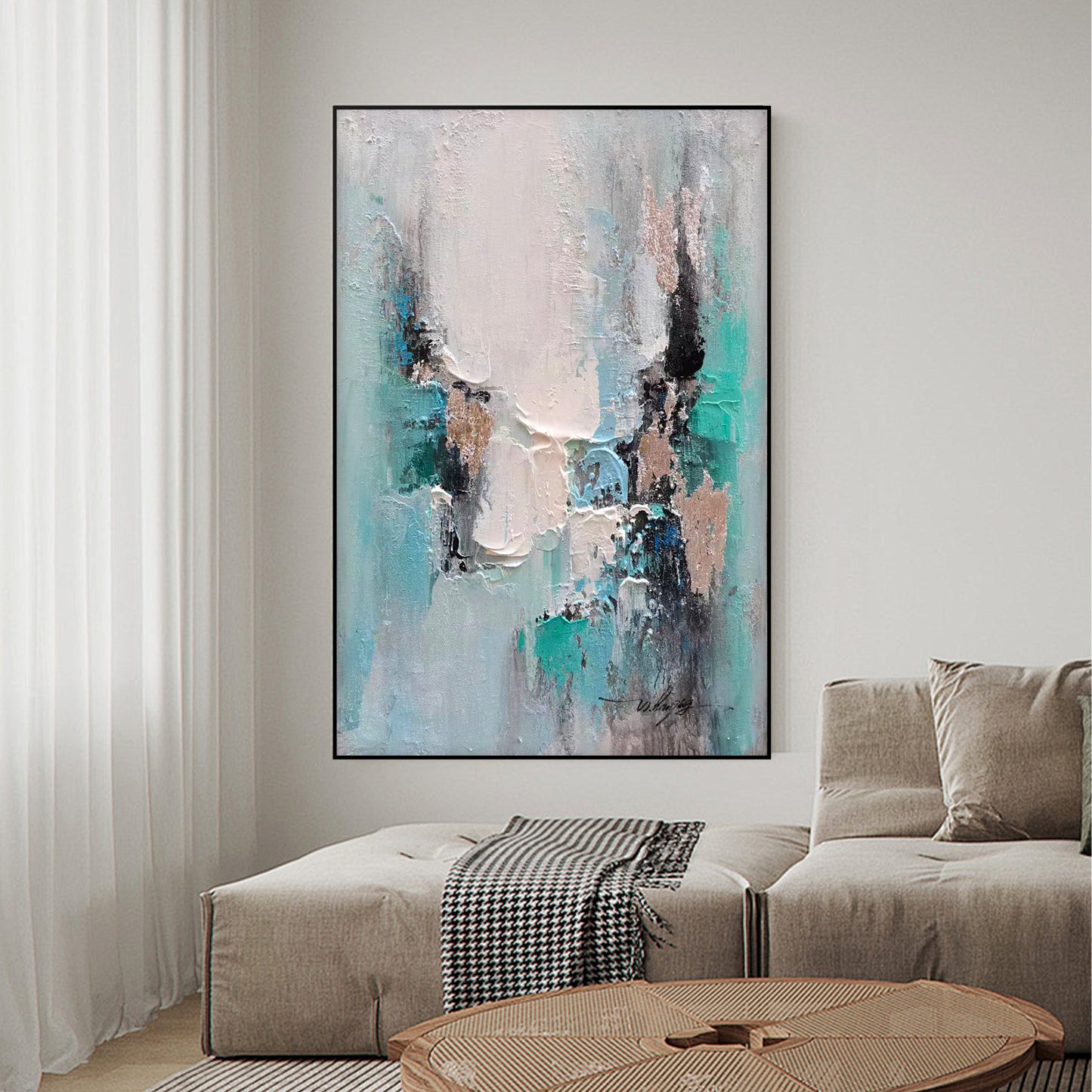 ABSTRACT PAINTING,MOUNTAIN HILL, HAND-PAINTED CANVAS