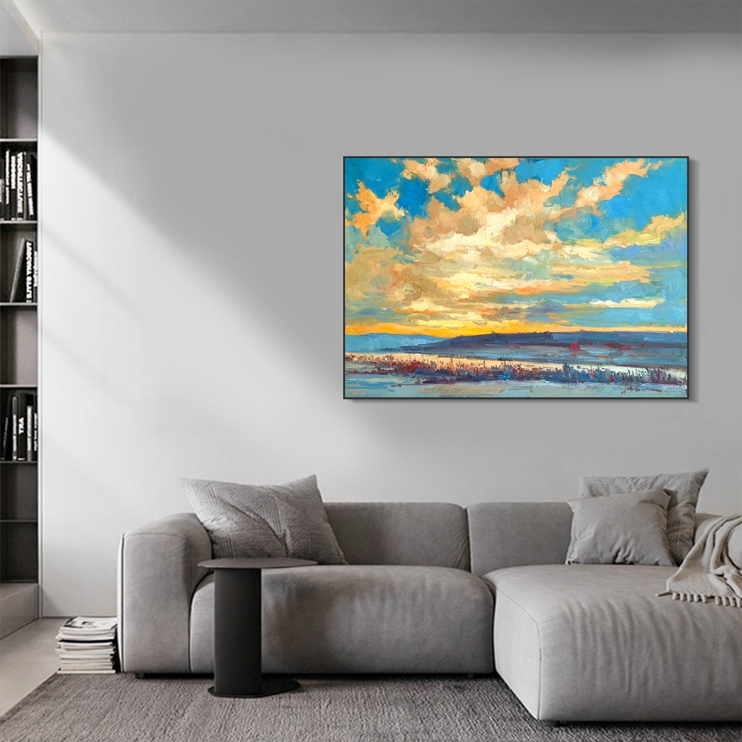 LANDSCAPE PAINTING, AFTERGLOW, HAND-PAINTED CANVAS