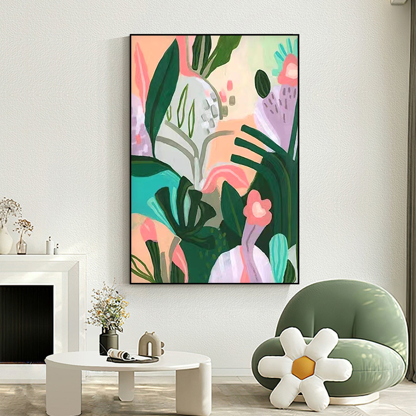 FLOWER PAINTING, HAND-PAINTED CANVAS, FOREAST ADVENTURE