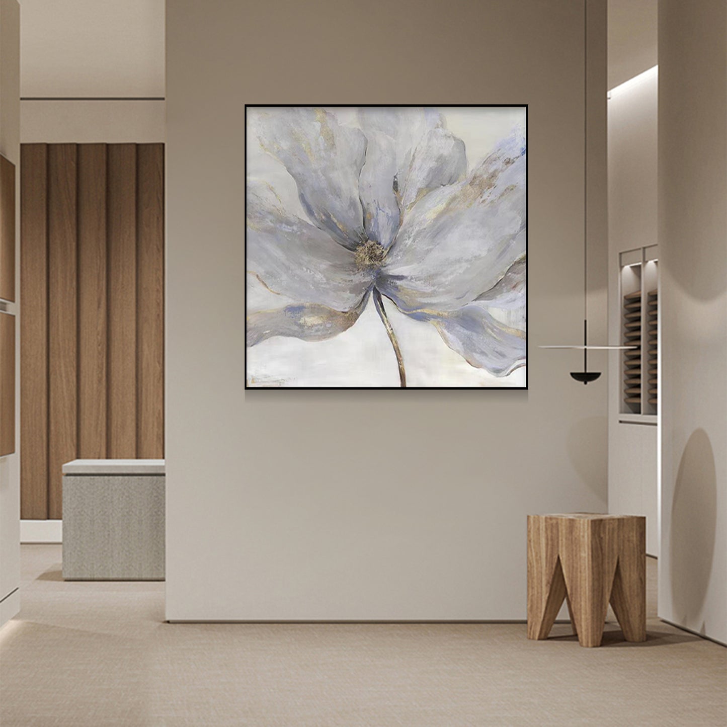 FLOWER PAINTING, BLUE BLOOM, HAND-PAINTED CANVAS