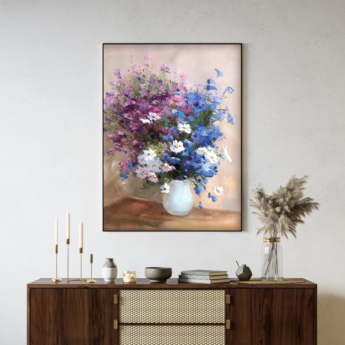 FLOWER PAINTING, CLASS PURPLE BLOOM, HAND-PAINTED CANVAS