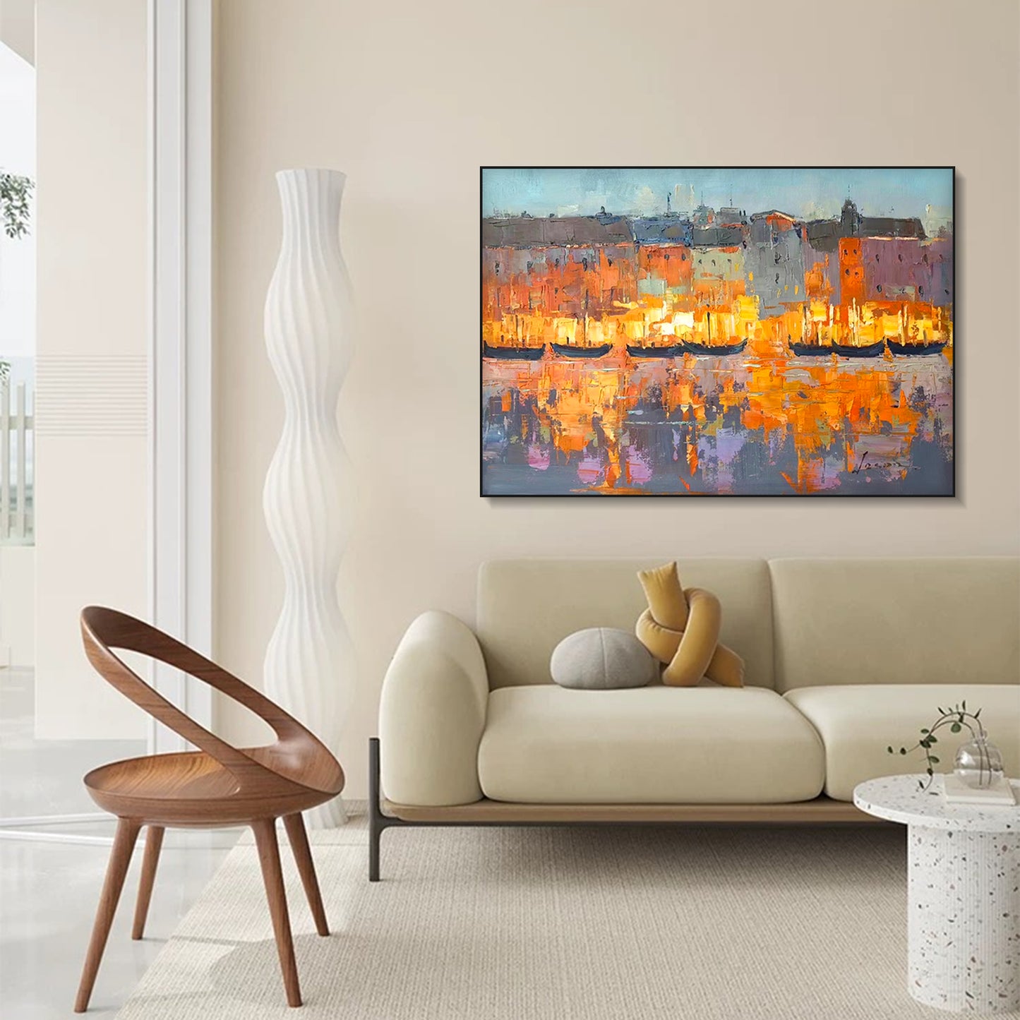 LANDSCAPE PAINTING, COASTAL BRIGHT LIGHTS, HAND-PAINTED CANVAS