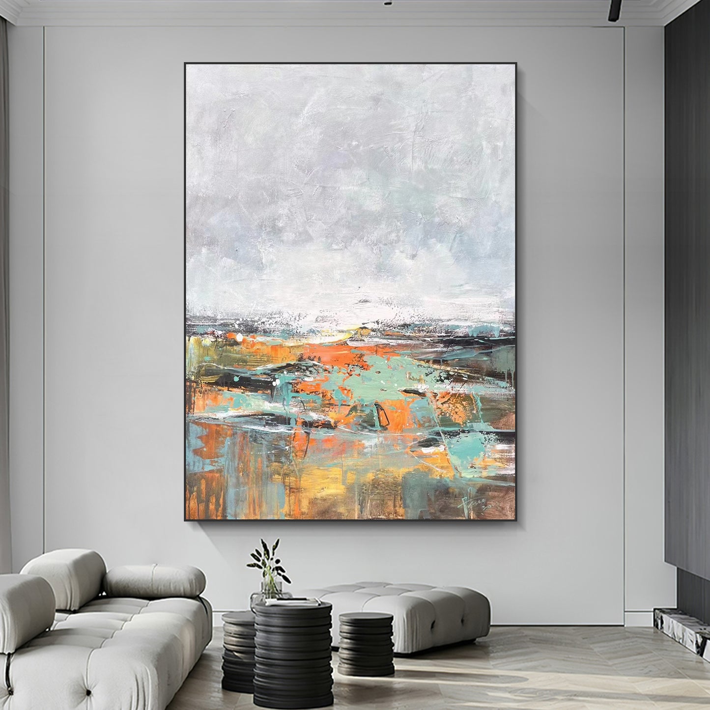 ABSTRACT PAINTING, SPRING, HAND-PAINTED CANVAS