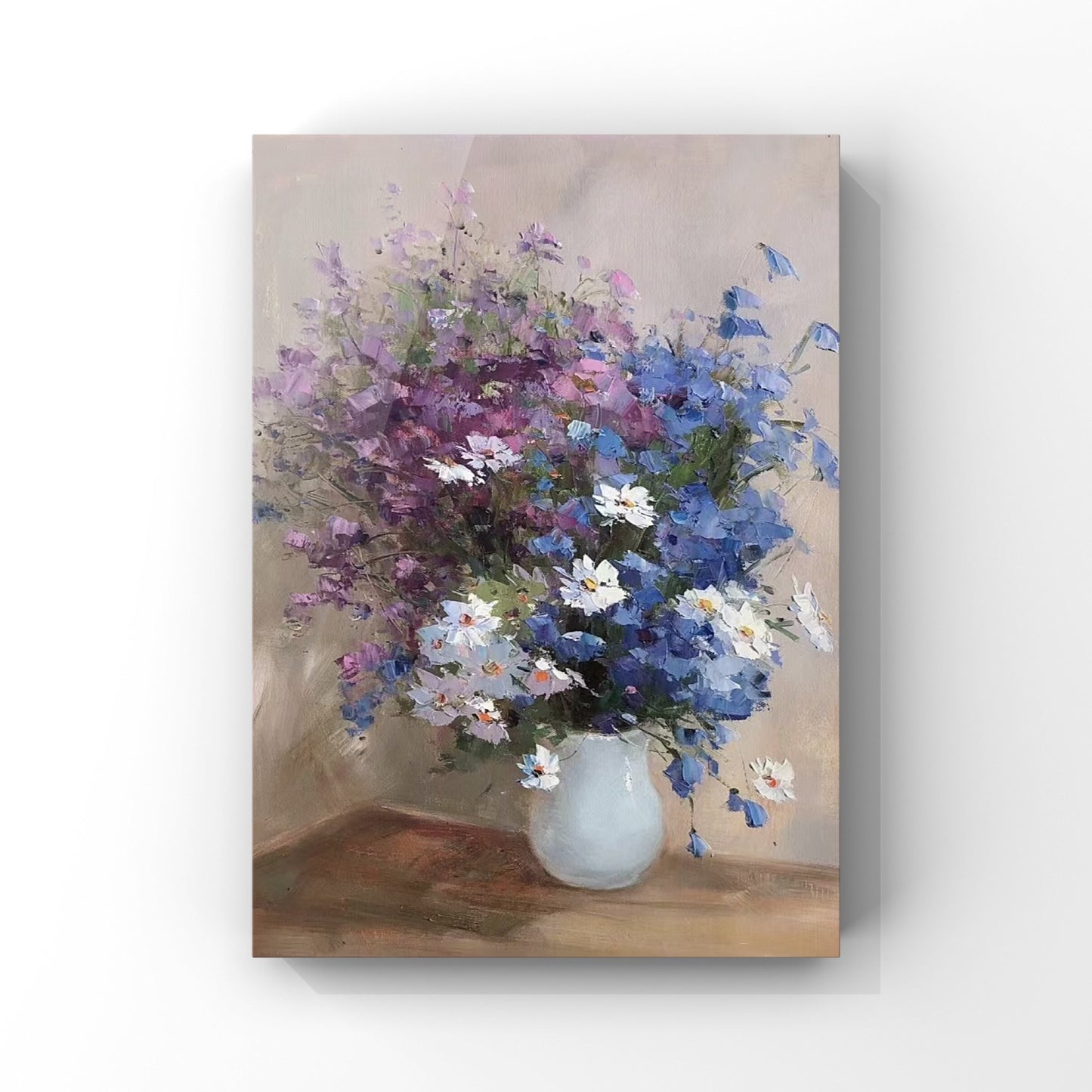 FLOWER PAINTING, CLASS PURPLE BLOOM, HAND-PAINTED CANVAS