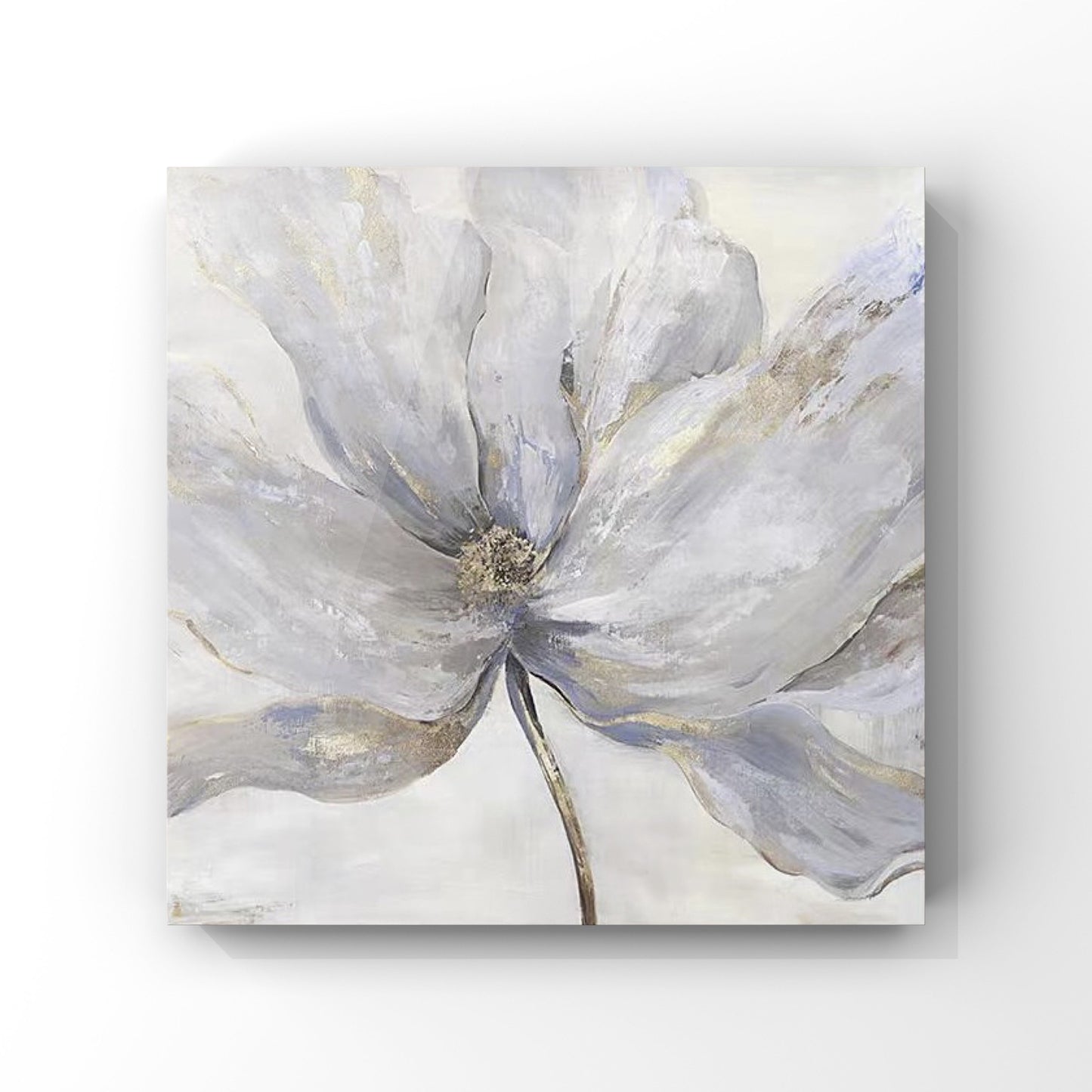 FLOWER PAINTING, BLUE BLOOM, HAND-PAINTED CANVAS