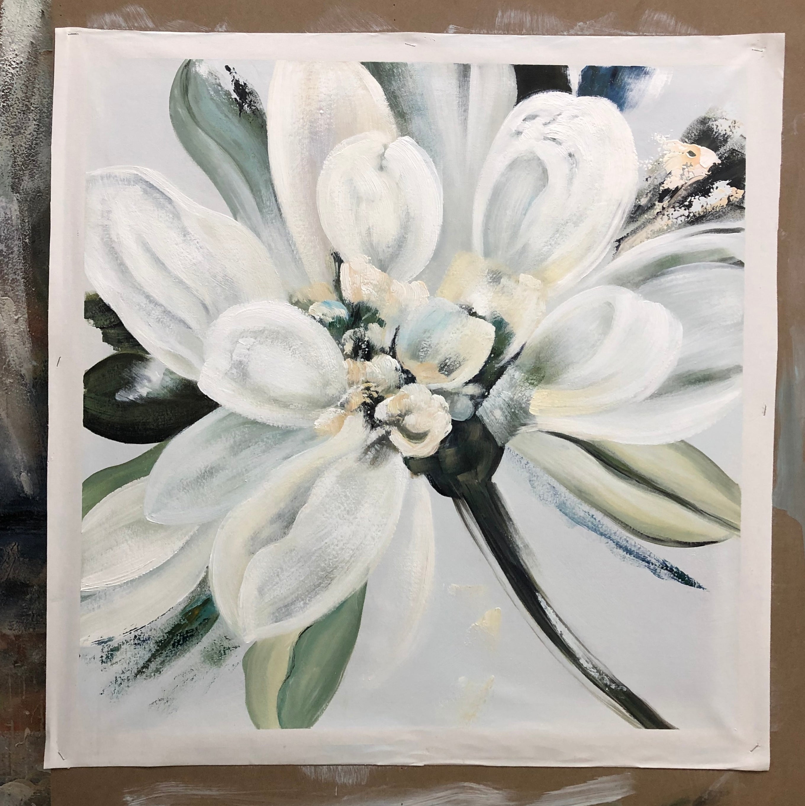 Flower Painting Wall Art: Enlarged White Flower