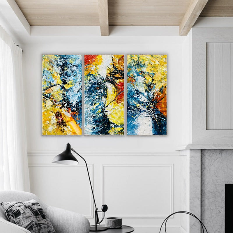 SET OF 3 IMPASTO-ABSTRACT PAINTING, HAND-PAINTED CANVAS, COLORFUL DREAM