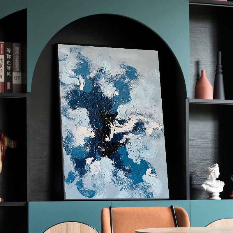 The Cloud, Abstract Painting Australia, Hand-painted Canvas,black white oil painting,black white painting abstract,black white pencil drawings,black white pink wall art,black white yellow wall art,blue abstract paintings,blue and black painting,blue and red paintings