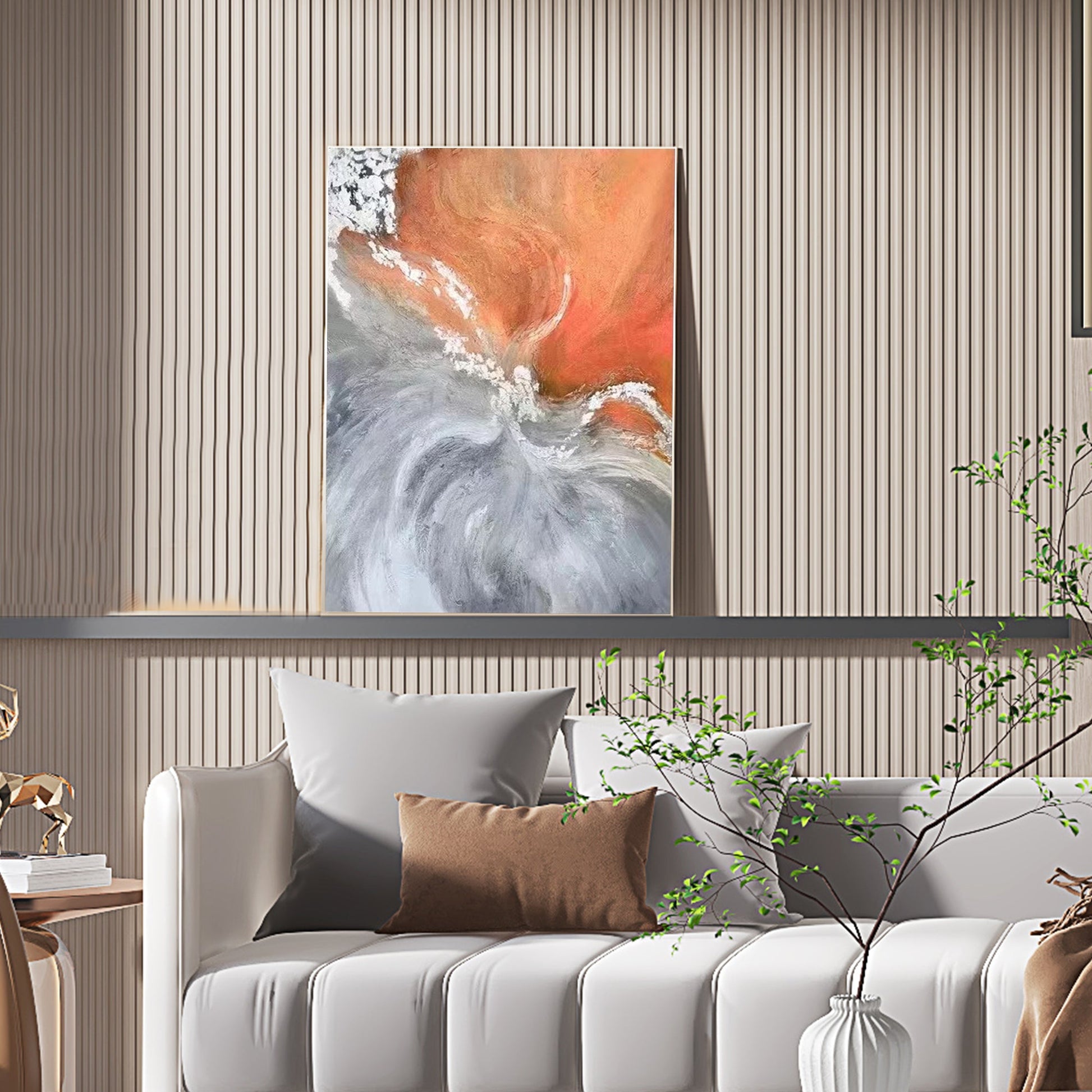 Orange and Grey Abstract Painting Australia, Fusion, Hand-painted Canvas,artists that use watercolour,artists that work with clay,artists that work with metal,artists to invest in 2020,,artling singapore