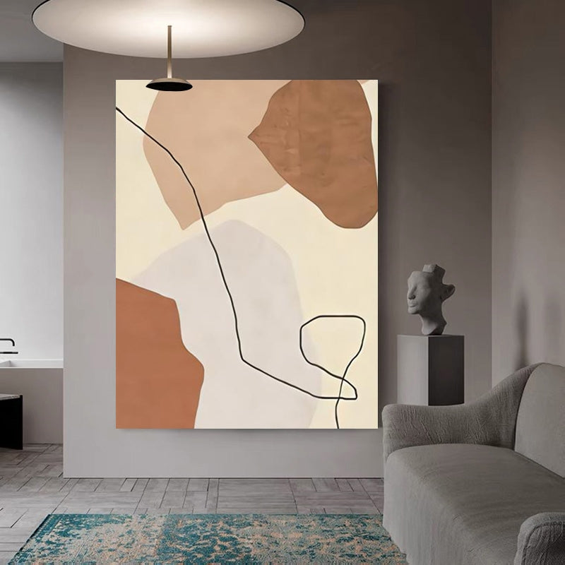 LINE ART WITH BEIGE BACKGROUND, MINIMALIST PAINTING, HAND-PAINTED CANVAS