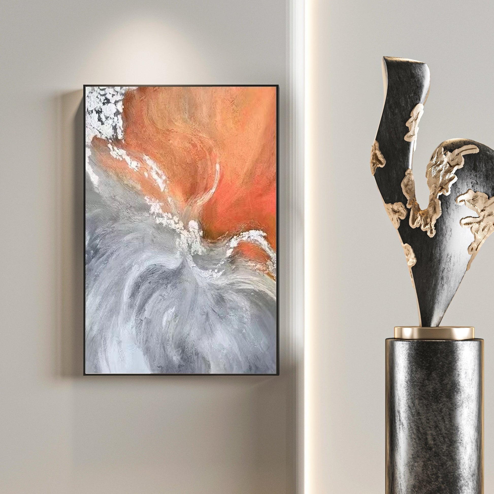 Orange and Grey Abstract Painting Australia, Fusion, Hand-painted Canvas,artists that use watercolour,artists that work with clay,artists that work with metal,artists to invest in 2020,,artling singapore