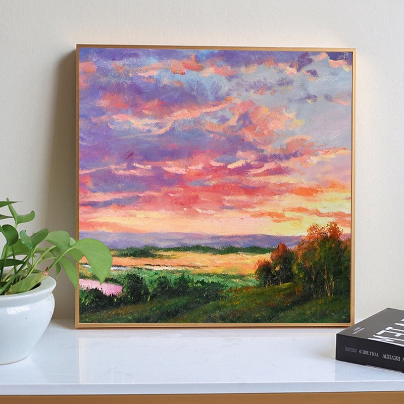 LANDSCAPE PAINTING, PINK SUNSET, HAND-PAINTED CANVASPink Sunset, Landscape Painting Australia, Hand-painted Canvas,best contemporary figurative painters,best contemporary painters 2020,best contemporary watercolor artists