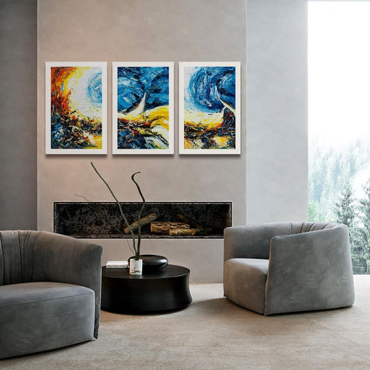 Set of 3 Large Original Oil Painting Australia, Office Wall Decor,art style abstract expressionism,art style of edvard munch,art style of impressionism,art style surrealism