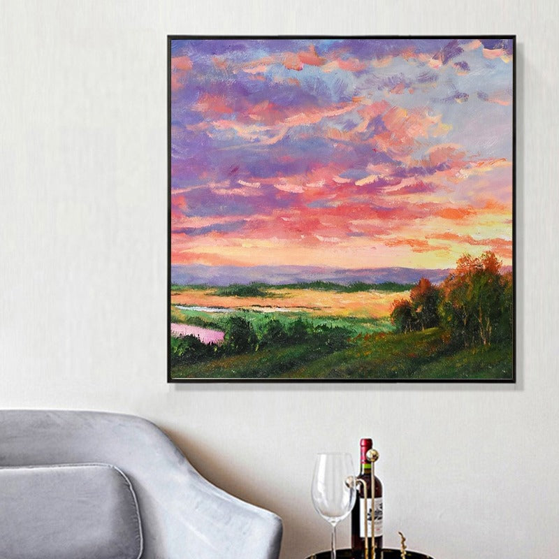 LANDSCAPE PAINTING, PINK SUNSET, HAND-PAINTED CANVASPink Sunset, Landscape Painting Australia, Hand-painted Canvas,best contemporary figurative painters,best contemporary painters 2020,best contemporary watercolor artists