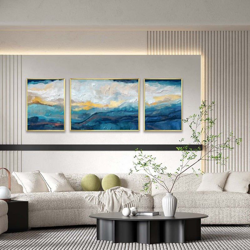 Set of 3 Abstract Painting, Cool Tone, Hand-painted Canvas,artist and their works during impressionism era,artist and their works during the impressionism era,,artist and their works in impressionism era,artist art gallery,artist art prints
