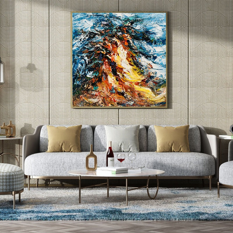 The Yellow Steam, Impasto-abstract Painting Australia, Hand-painted Canvas