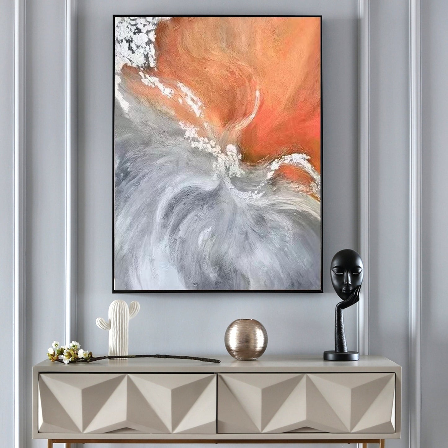 Orange and Grey Abstract Painting Australia, Fusion, Hand-painted Canvas,artists that use watercolour,artists that work with clay,artists that work with metal,artists to invest in 2020,,artling singapore