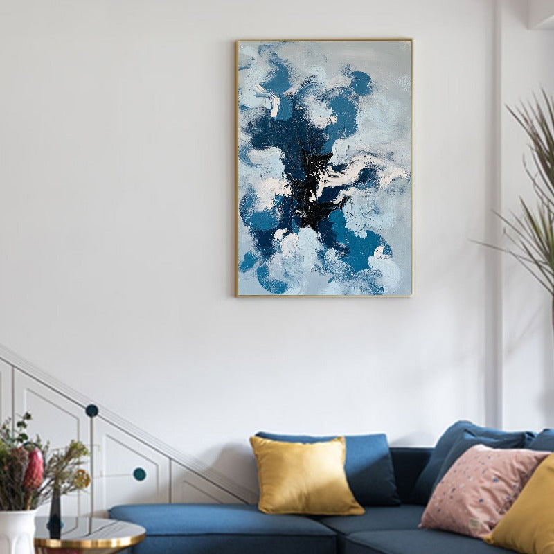 The Cloud, Abstract Painting Australia, Hand-painted Canvas,black white oil painting,black white painting abstract,black white pencil drawings,black white pink wall art,black white yellow wall art,blue abstract paintings,blue and black painting,blue and red paintings