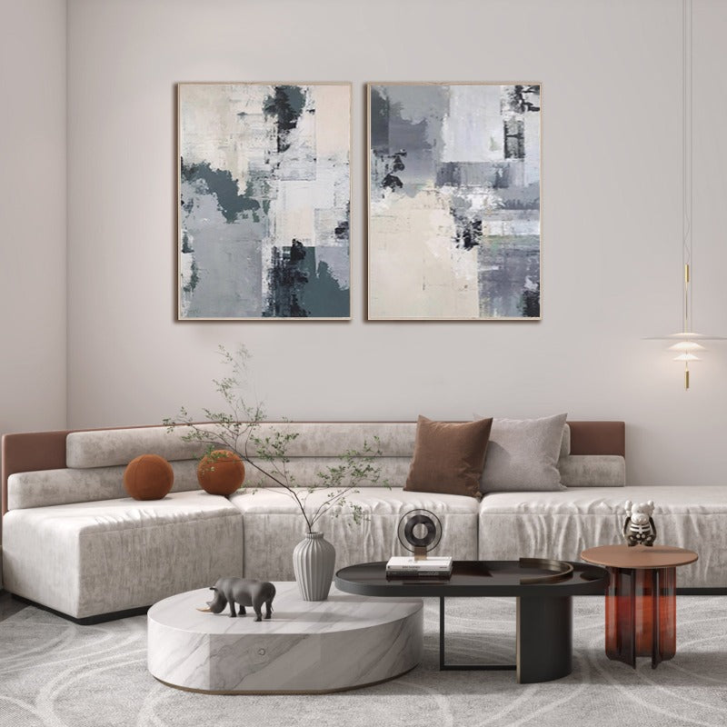 Set of 2 Abstract Painting Australia, Grey Dream, Hand-painted Canvas,artist of abstract expressionism,,artist of abstractionism,artist of contemporary arts