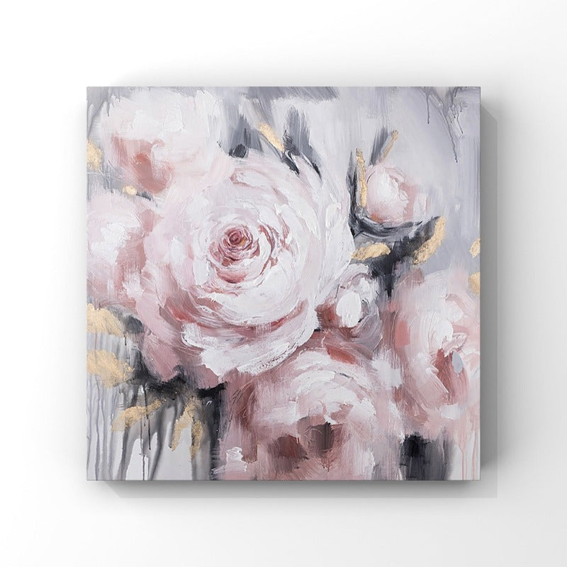 THE PINK ROSE, FLOWER PAINTING, HAND-PAINTED CANVAS