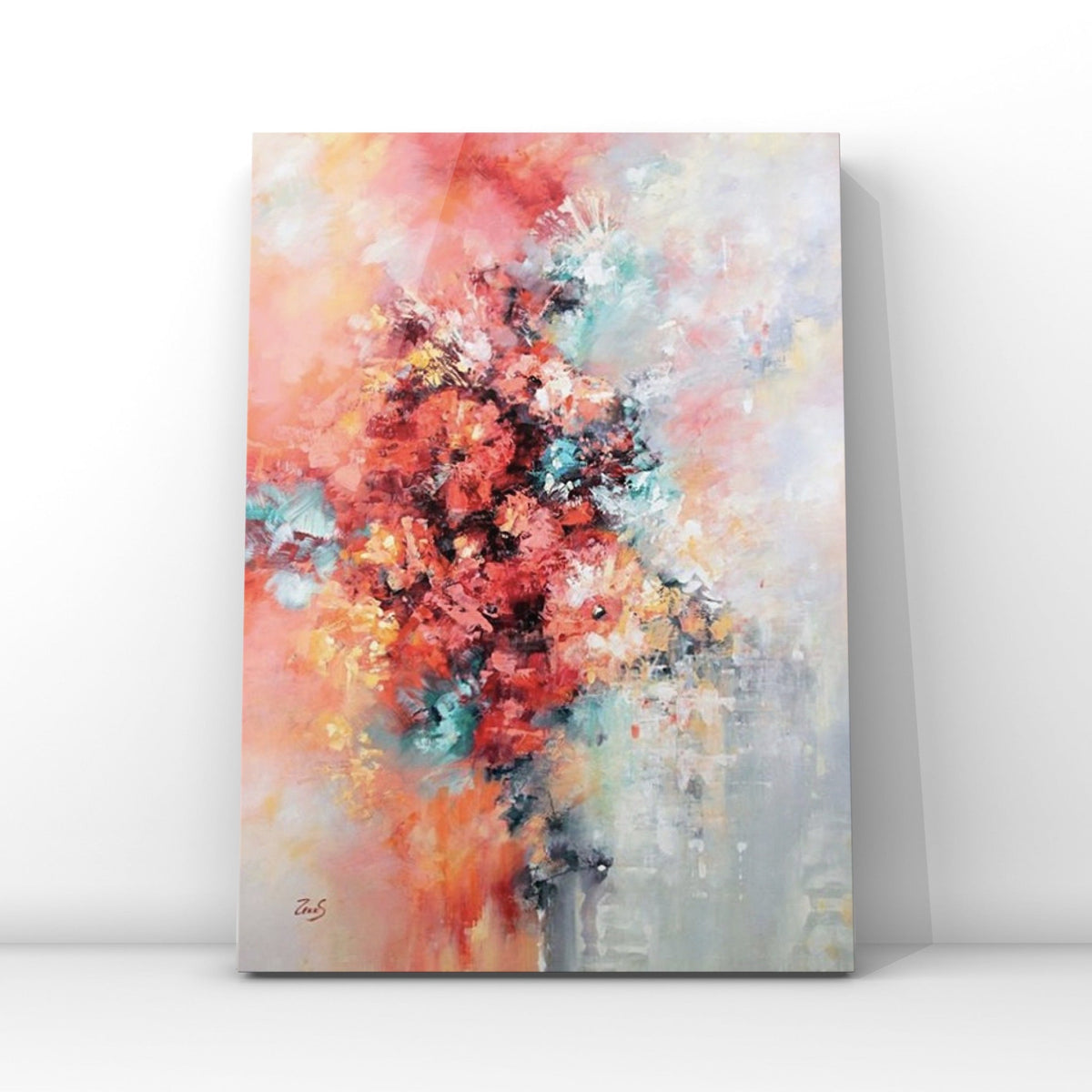 Abstract Pink Flower Floral Painting – EKM Art Studio