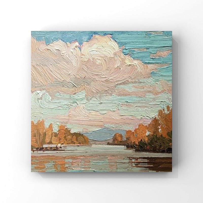 LANDSCAPE PAINTING, WATER VIEW, HAND-PAINTED CANVAS