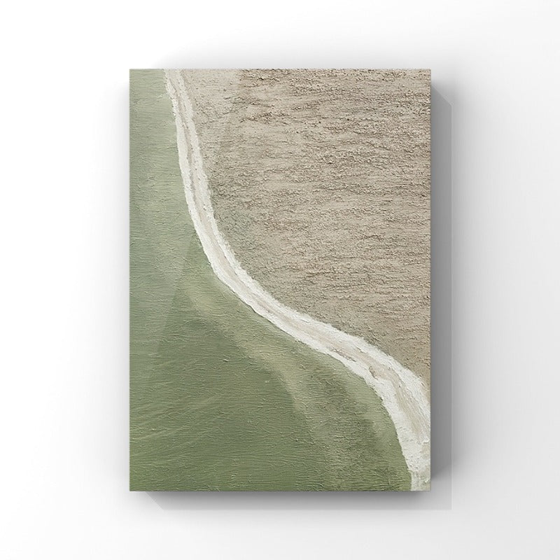 MINIMALIST PAINTING, GREEN WAVE, HAND-PAINTED CANVAS