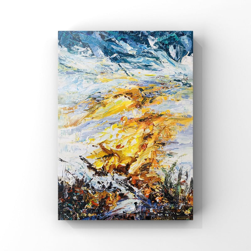 GOLD PAINTING,IMPASTO-ABSTRACT PAINTING, YELLOW DREAM WORLD, HAND-PAINTED CANVAS