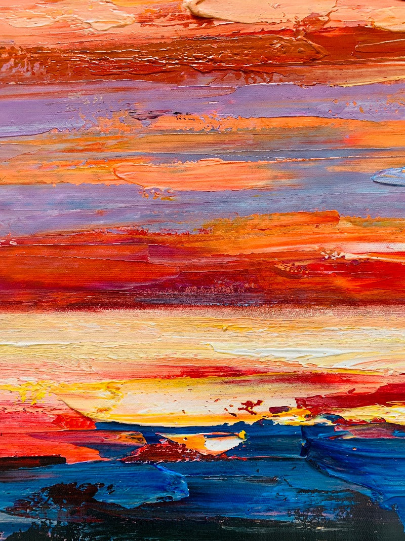 Red Sunset, Impressionism Painting Australia, Hand-painted Canvas