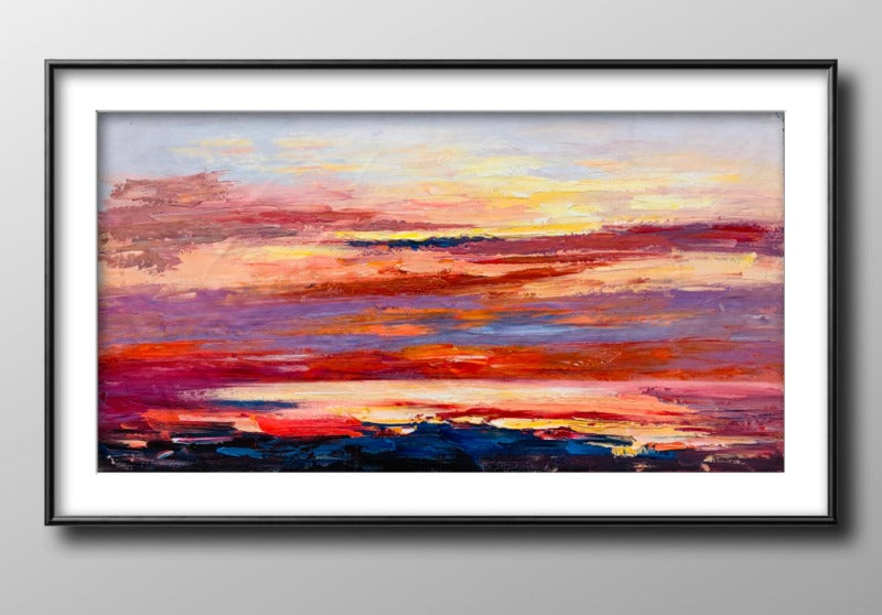 Red Sunset, Impressionism Painting Australia, Hand-painted Canvas