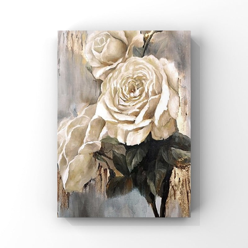 THE GOLDEN ROSE, FLOWER PAINTING, HAND-PAINTED CANVAS