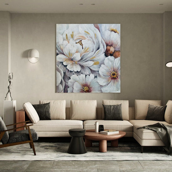 Pure White Flower Painting, Hand-Painted Canvas – EKM Art Studio