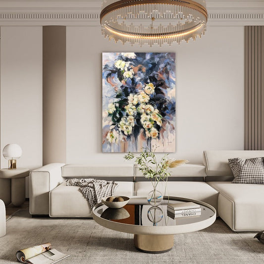 Floral Painting, Pure White Flower Painting Australia, Hand-painted Canvas,artist residency singapore,artist residency usa,artist rising,artist sell online,,artist selling art