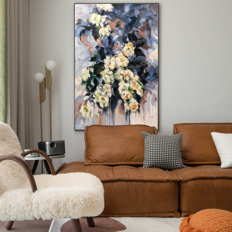 Floral Painting, Pure White Flower Painting Australia, Hand-painted Canvas,artist residency singapore,artist residency usa,artist rising,artist sell online,,artist selling art