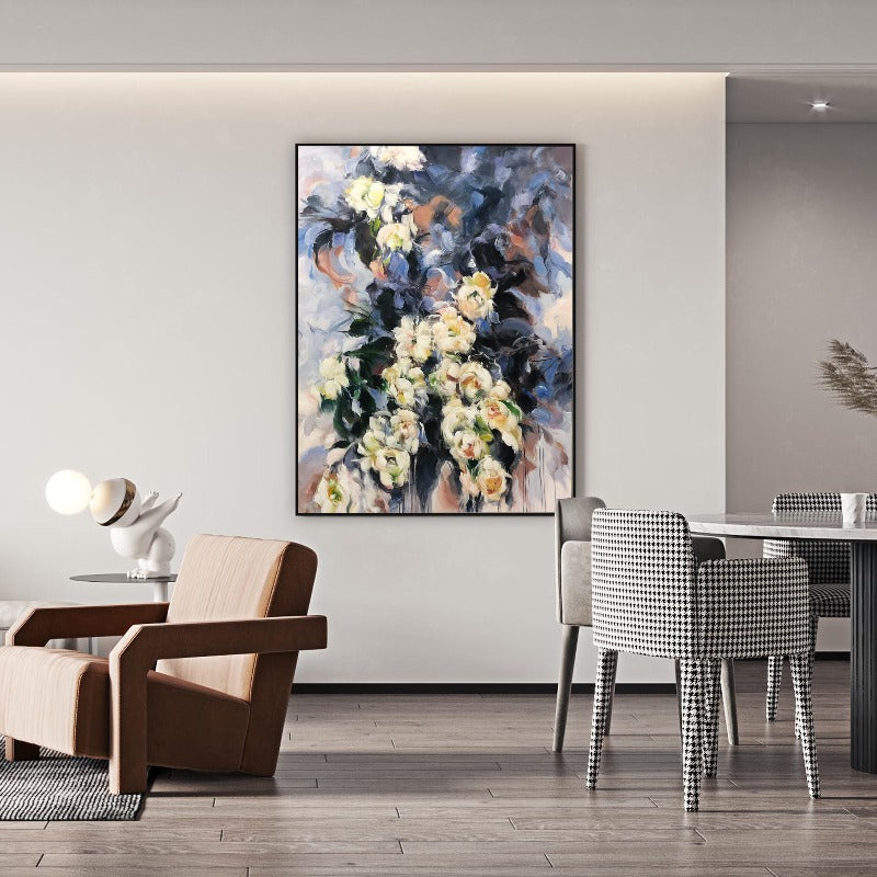 Floral Painting, Pure White Flower Painting Australia, Hand-painted Canvas,artist residency singapore,artist residency usa,artist rising,artist sell online,,artist selling art