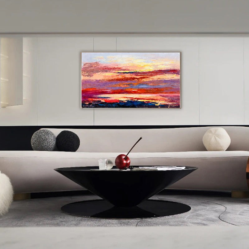 Red Sunset, Impressionism Painting Australia, Hand-painted Canvas