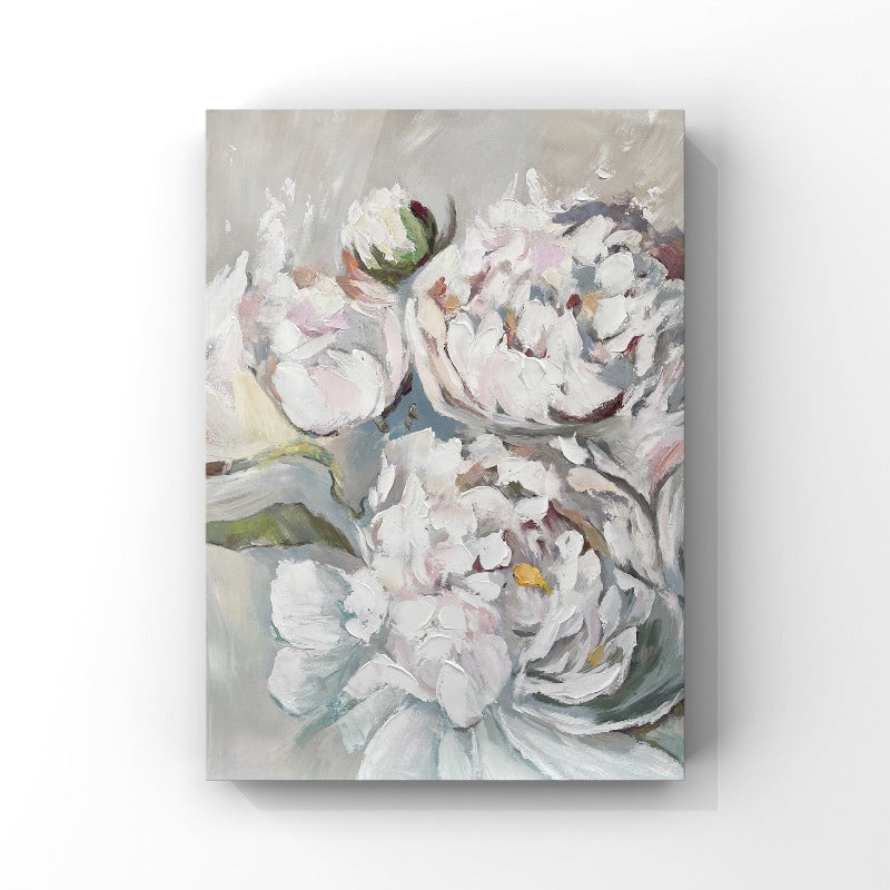 WHITE FLOWER PAINTING, HAND-PAINTED CANVAS