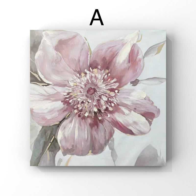 SET OF 2 PINK FLOWER, HAND-PAINTED CANVAS, FLOWER PAINTING