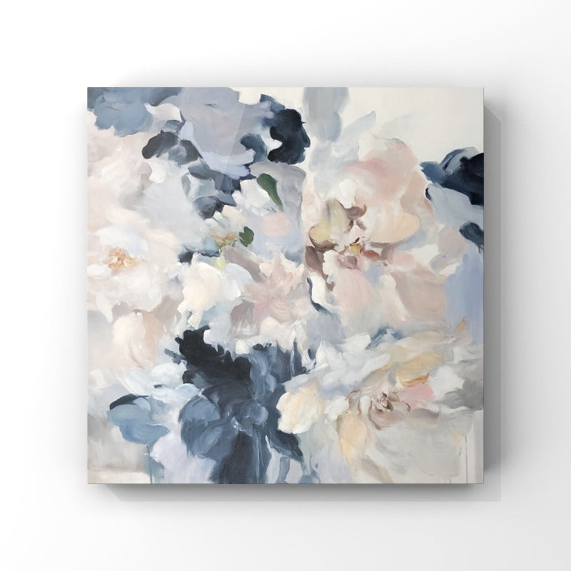 Impressionism Grey Flower Painting, Hand-Painted Canvas – EKM Art Studio