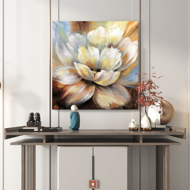 Rose Gold Flower, Floral Painting, Hand-Painted Canvas – EKM Art Studio