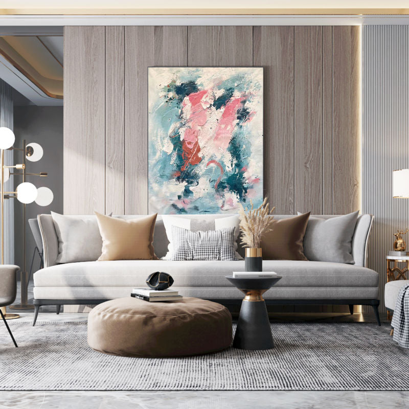 Pink World, Abstract Painting Australia, Hand-painted Canvas,black color wall art,black colour wall art,black frame abstract art,black frame art wall,black frame wall art,black framed abstract art,black gold and grey abstract painting,black gold and silver wall art,black gold and white painting