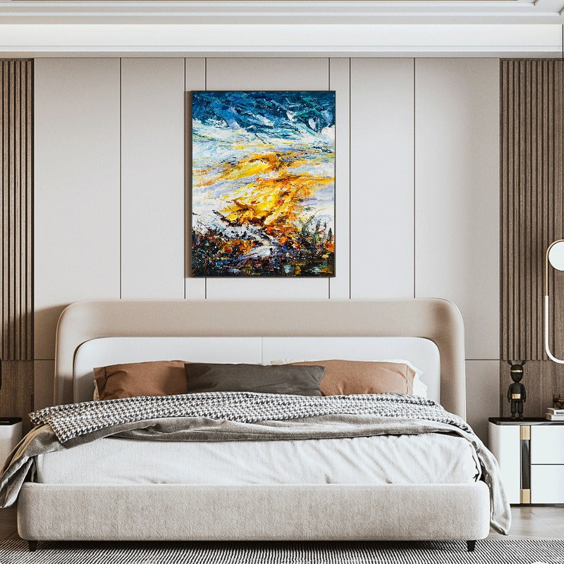 gold painting,Yellow Dream World, Impasto-abstract Painting Australia, Hand-painted Canvas,gold painting